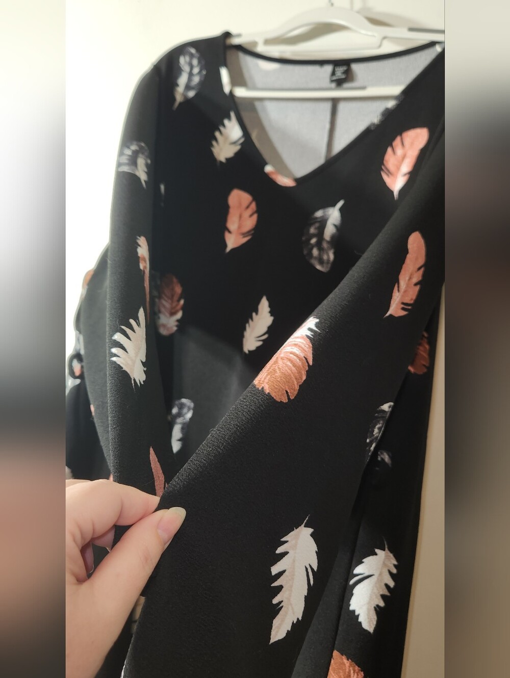 SHEIN Black Dress w/Peach and White Feather Print. 4XL Long Sleeves - Picture 6 of 7